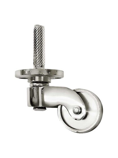 Solid Brass Stem-and-Plate Caster with 1 inch Brass Wheel in Polished Nickel.